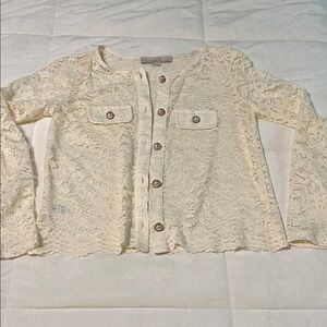 LOFT Ivory Beautiful Lace Button-Up Top XSP